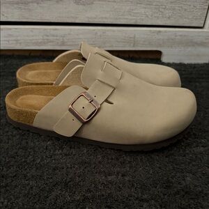 Women's Tan Mules with Buckle